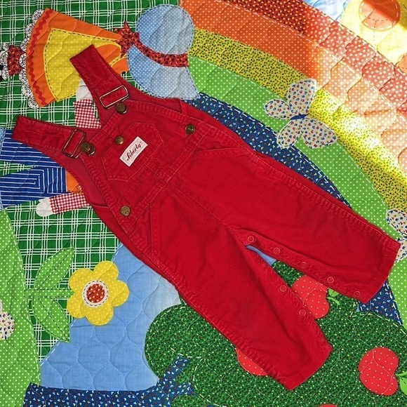 Vintage Toddler Liberty Overalls Red Corduroy w/ Brass Tone Hardware 12 Months - Picture 6 of 6